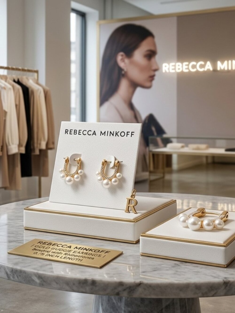 Rebecca Minkoff Gold pearl with rhinestones hoop earrings